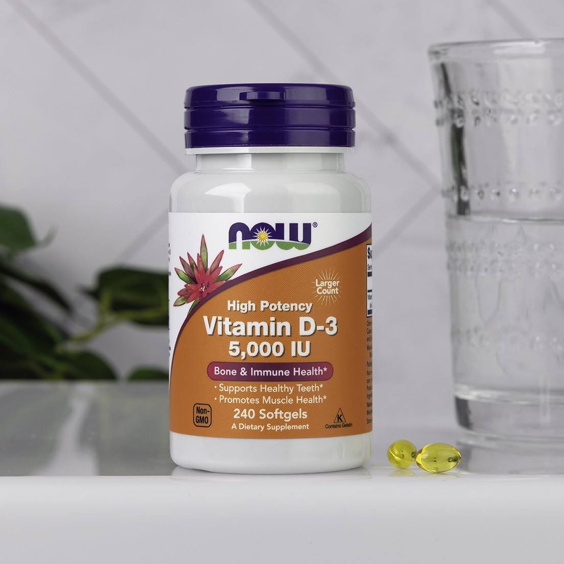 NOW Foods Supplements, Vitamin D-3 5,000 240 Count (Pack of 1), Yellow/Green