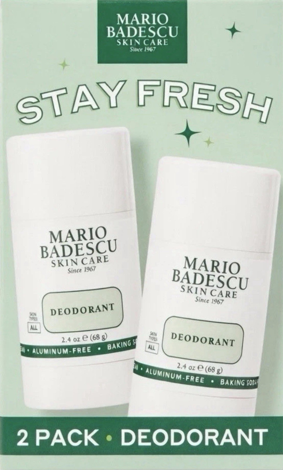MARIO BADESCU Deodorant 2.4oz 2-Pack Stay Fresh Unisex Skin Care Set of 2 NEW