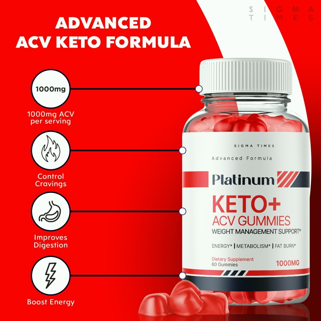(3 Pack) Platinum Keto + ACV Gummies for Advanced Weight Loss and Fat Burning