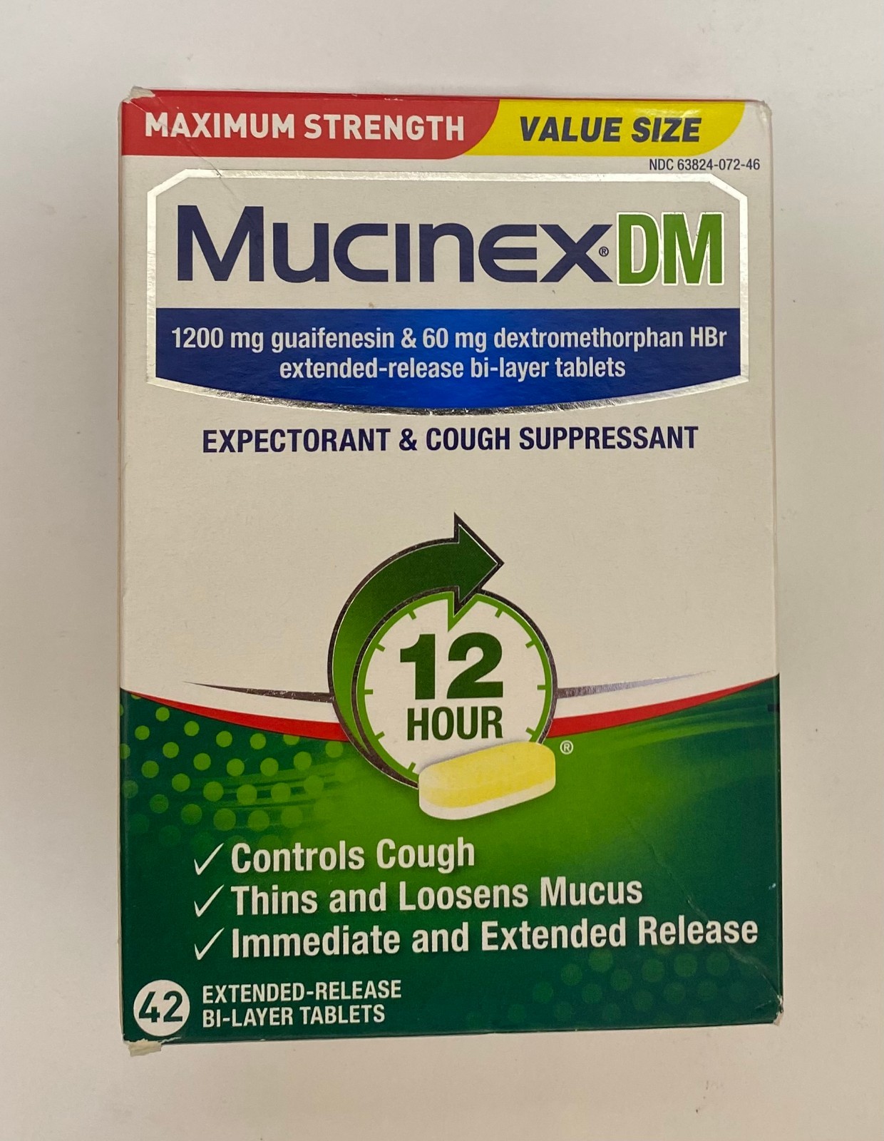 Mucinex DM 12 Hr Expectorant & Cough Suppressant Value Size 42 tab EXP: 07/2026