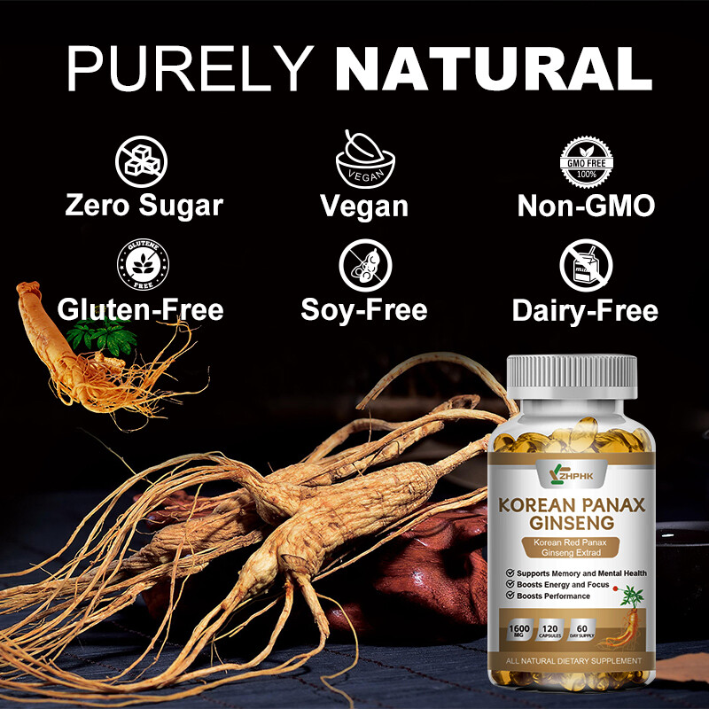 Korean Red Panax Ginseng 120 Capsules – 1600mg Extra Strength NON-GMO No Fillers