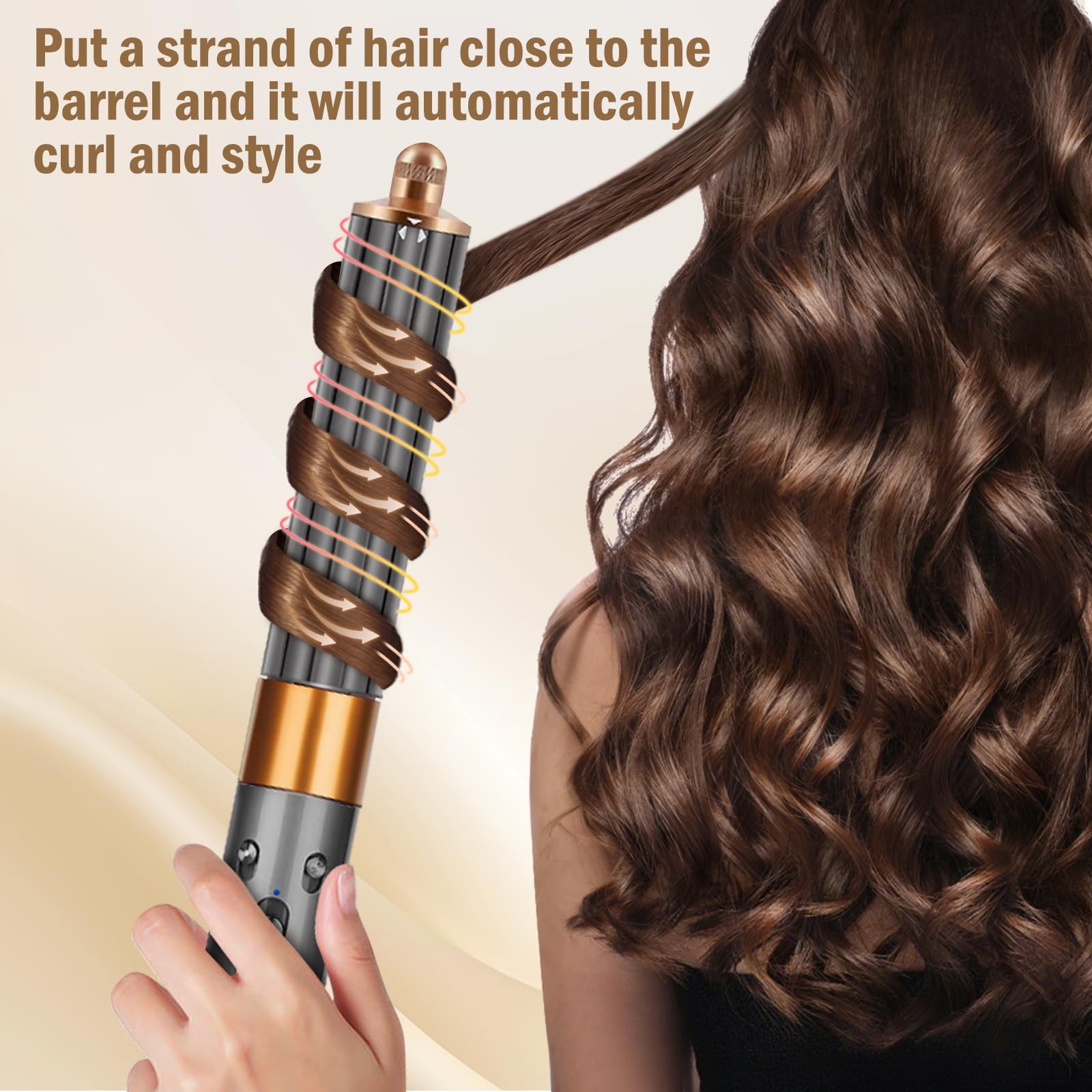 40MM 1.6in Long Hair 1 Count (Pack of 1), Curling Barrels,Gold