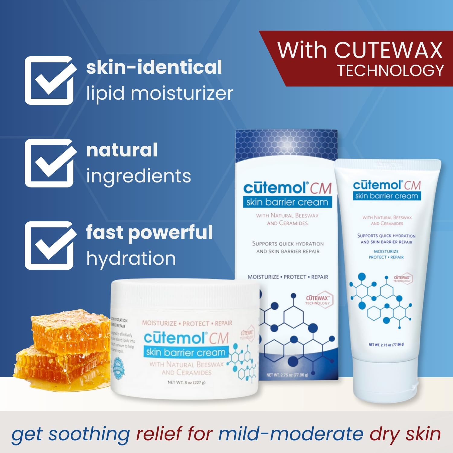CM Emollient Cream – Natural Beeswax & Ceramides for Dry, Damaged Skin (2.75 oz)