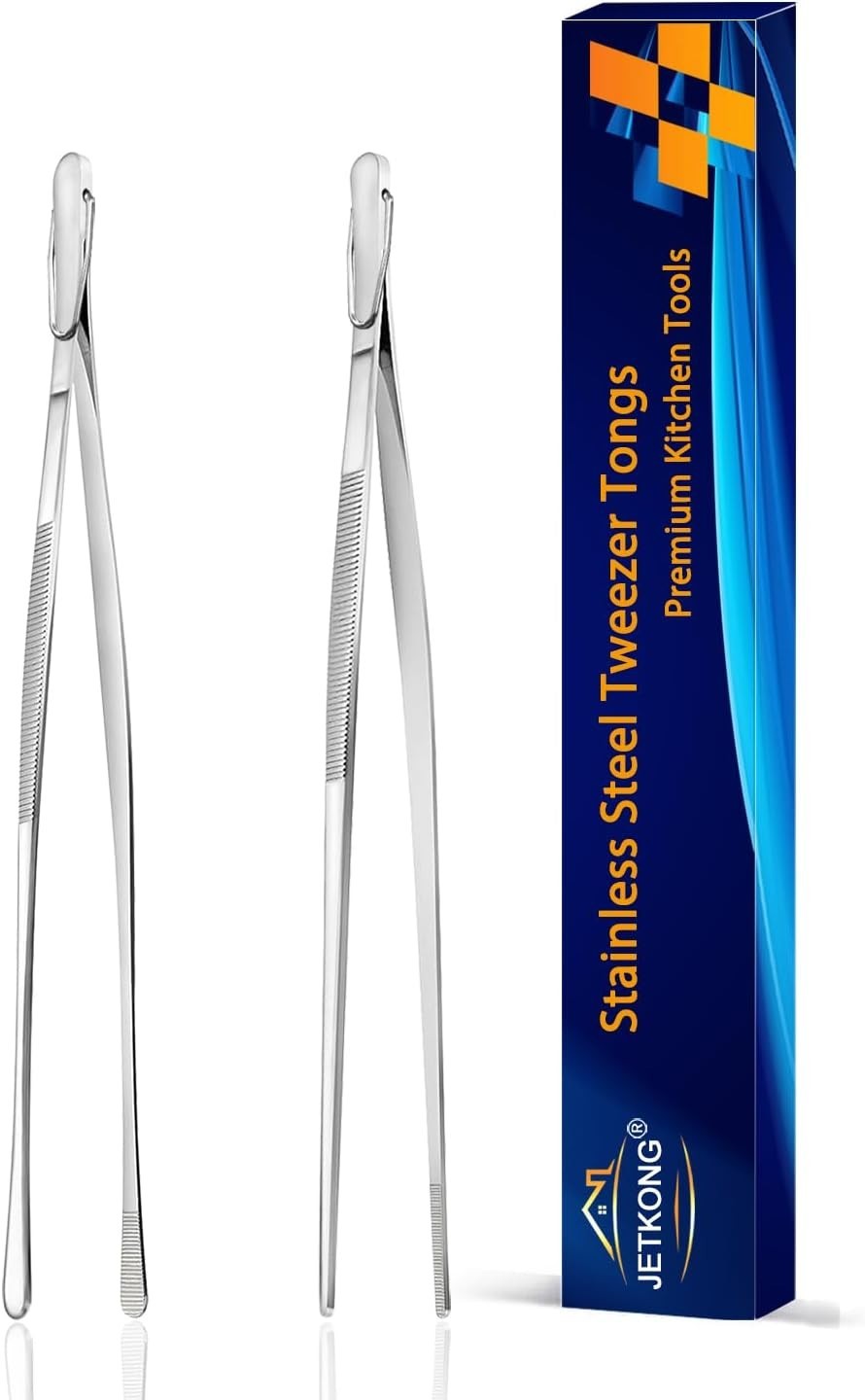JETKONG 2 Pcs 9-Inch Kitchen Tweezers Cooking Tweezers Stainless Steel Tweezers
