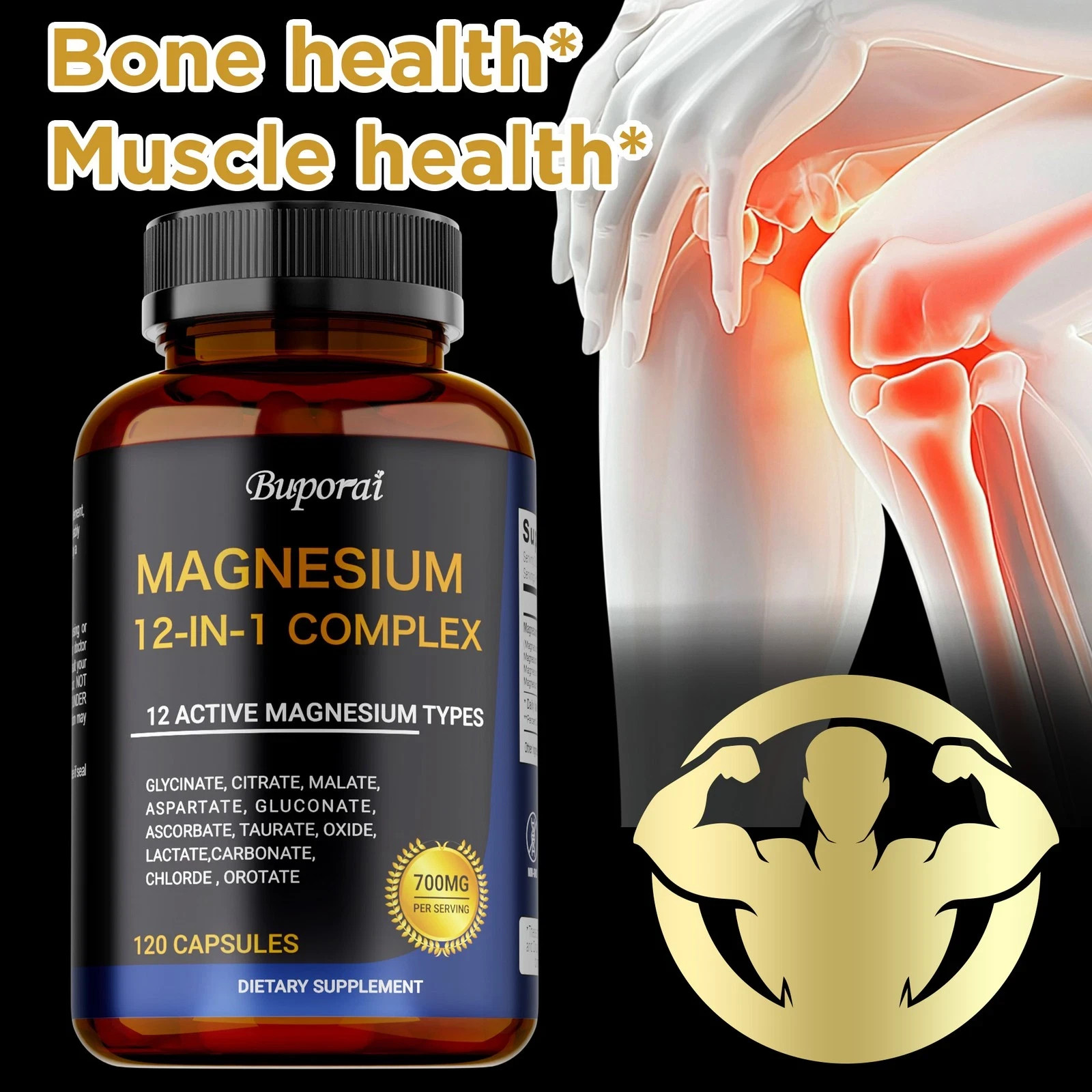 Magnesium Complex 12 in 1 Magnesium Glycinate/Citrate/Malate/Orotate USA 3X120C