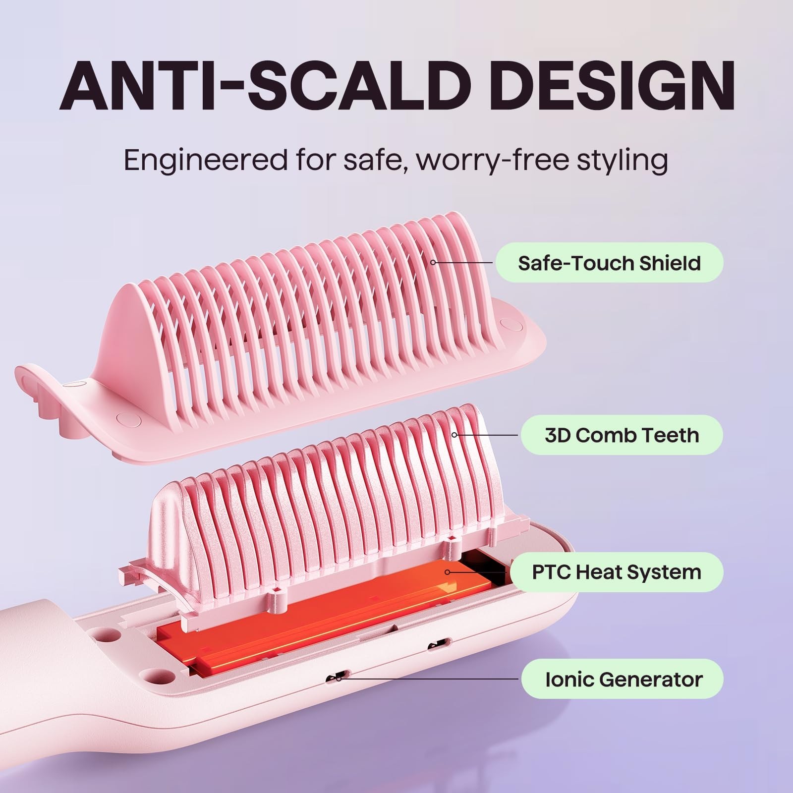 Ionic Hair Straightener Brush, Anti-Scald Ceramic Comb, LED Display, Dual Voltag