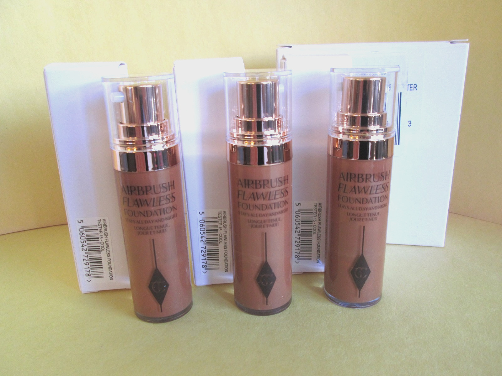 3 SET 15 COOL AIRBRUSH FLAWLESS FOUNDATION CHARLOTTE TILBURY 20 ML 0.67 OZ EACH