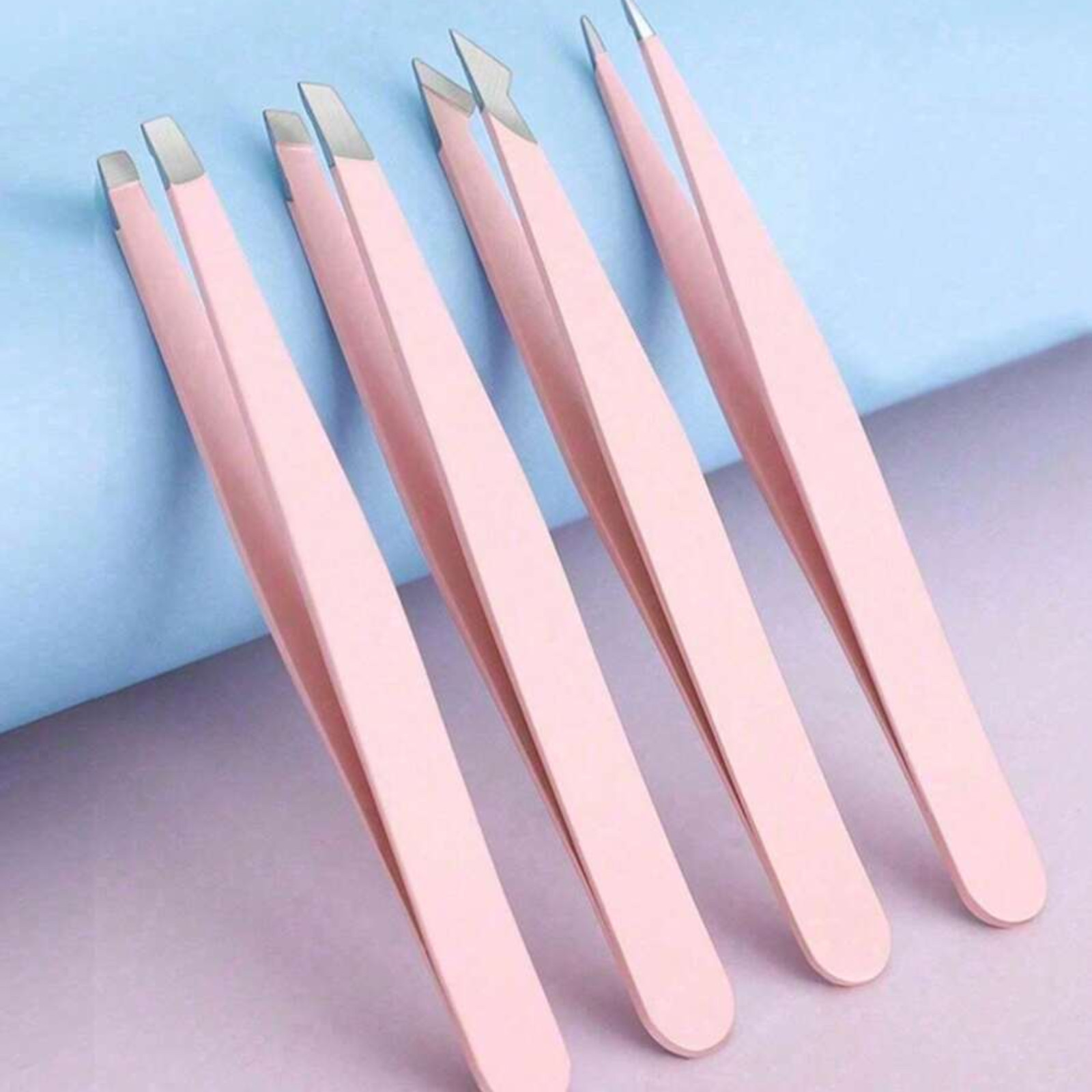 4x Professional Eyebrow Tweezers Set Plucker Puller Slanted Pointed Tip Manicure