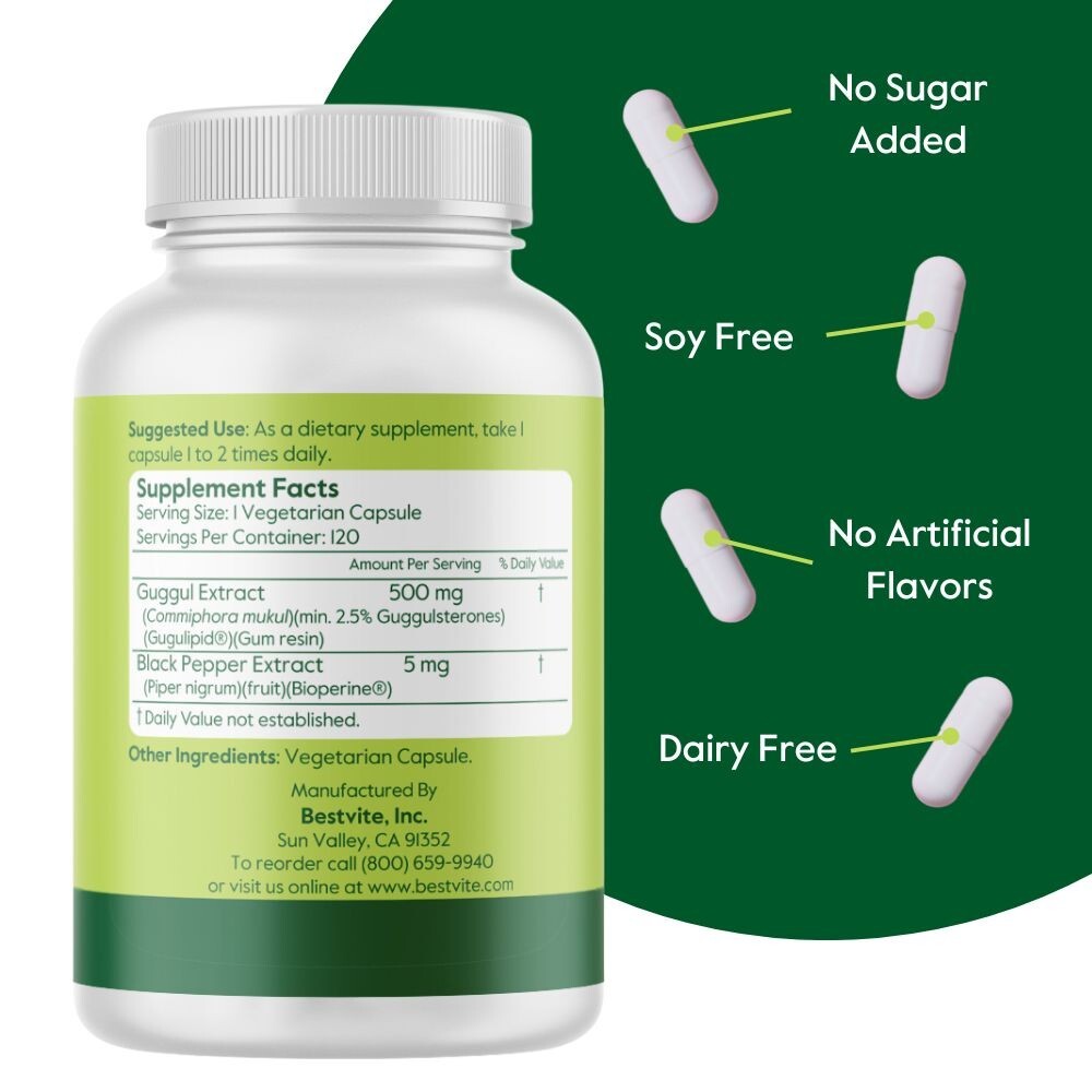 Guggul Extract 500mg (Gugulipid) (120 Vegetarian Capsules)-Clinically Researched