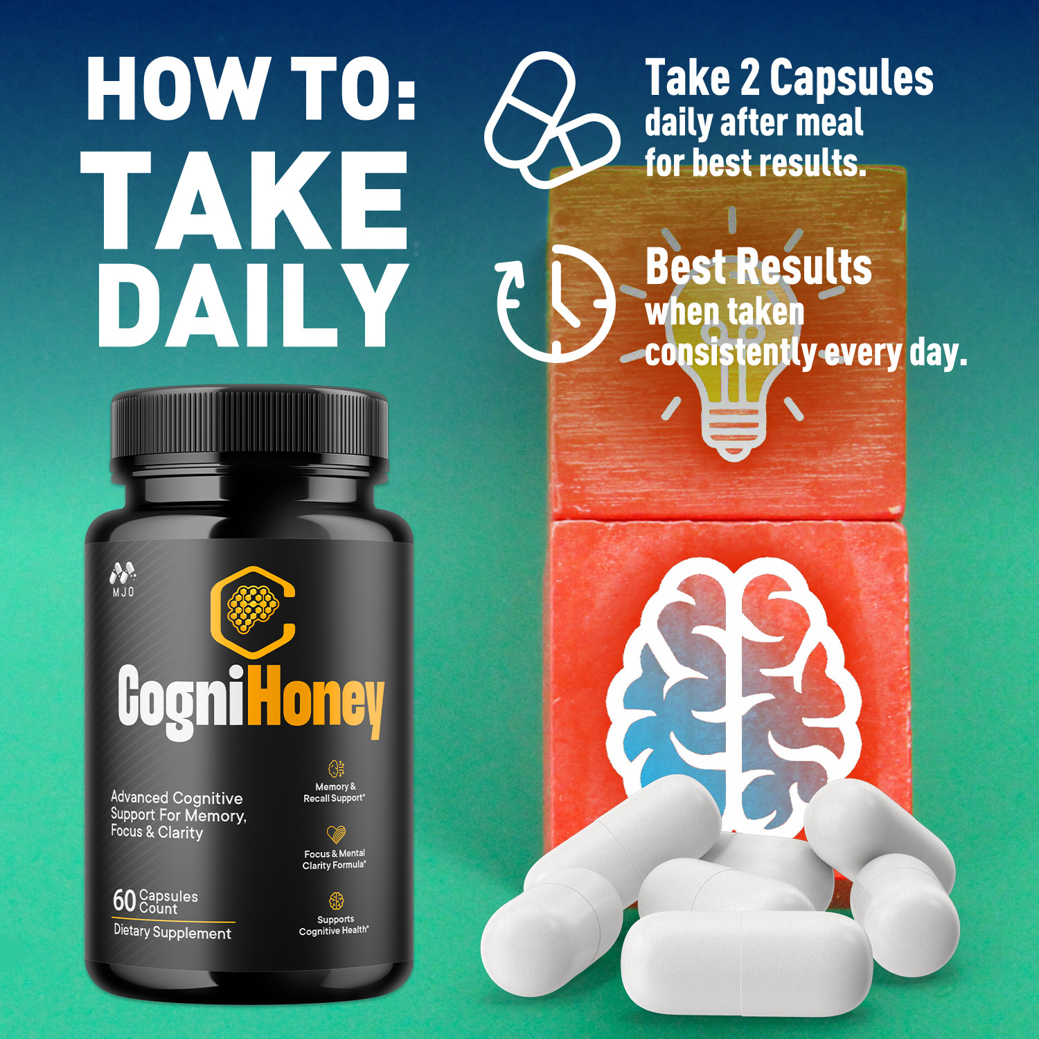 (5 Pack) CogniHoney Advanced Brain Support Supplement Cogni Honey 300 Capsules