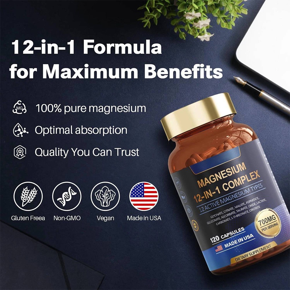1-3 PACK Magnesium Complex 700mg 12 in 1 Magnesium Supplement with 120 counts