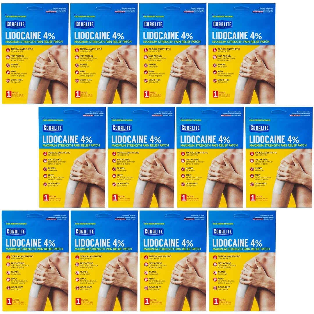 12 Coralite Lidocaine 4% Pain Relief Patch Max Strength 3.9″ x 5.5″ Exp 03/2026