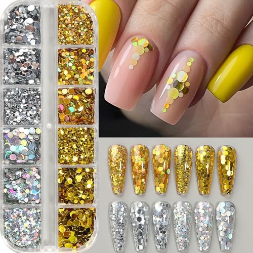 Nail Glitter Set with Tweezers Colorful Round Dot Circular Design Sequins