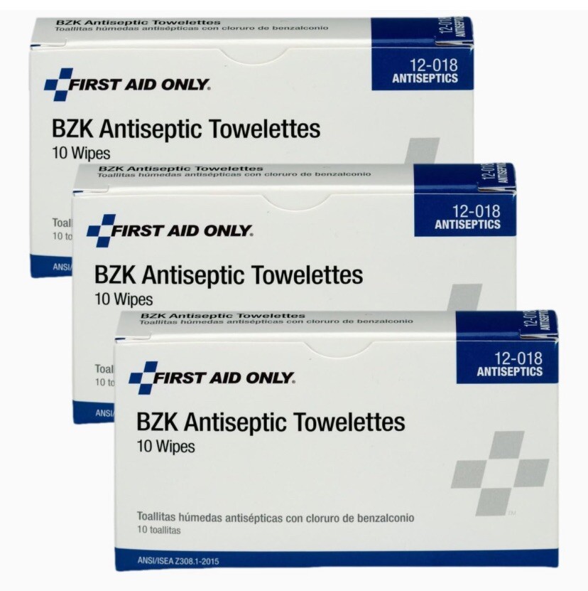 Benzalkonium Chloride Wipes, Individually Wrapped, 10 Count 3pac First Aid