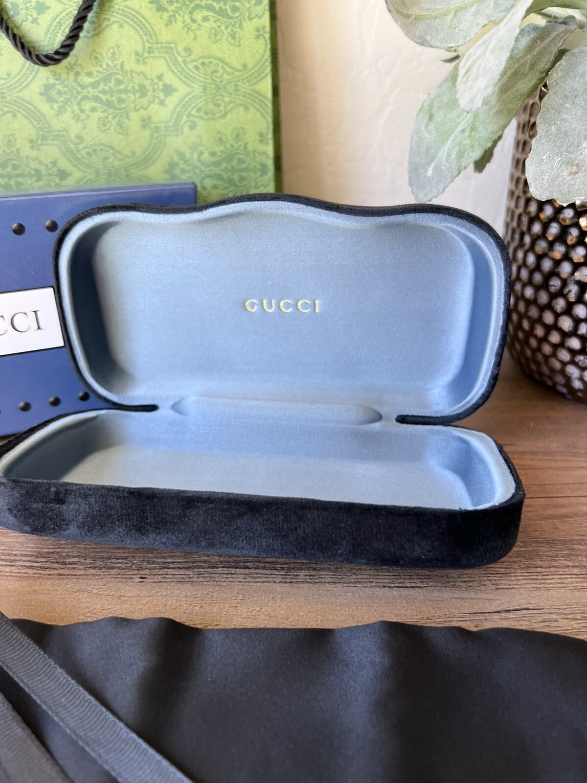 New Gucci Sunglasses Eyeglasses Case Black Eyewear Case W Box And Shopping Bag
