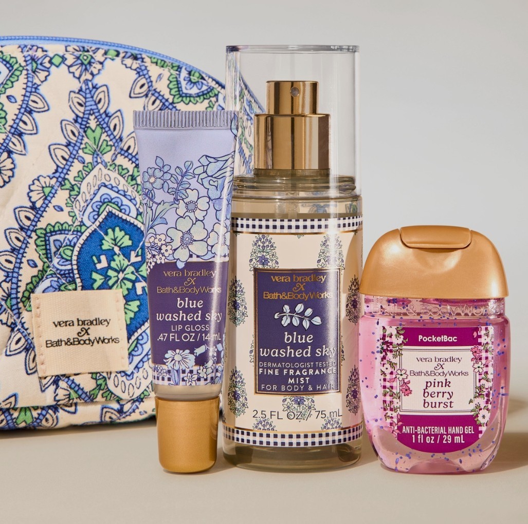 4 Pcs Set Bath & Body Works Vera Bradley Blue Travel & Cosmetic Bag Set 4x Lot