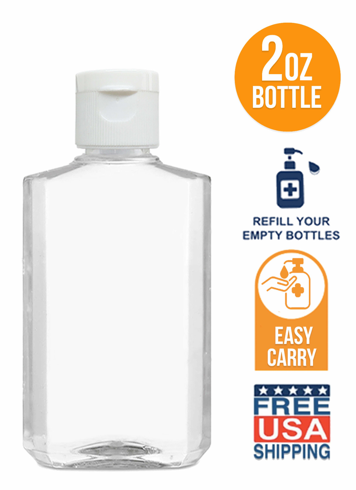 2 OZ Refillable Travel Bottle Flip-Top Cap – Liquids / Gels (Empty Bottles) BULK