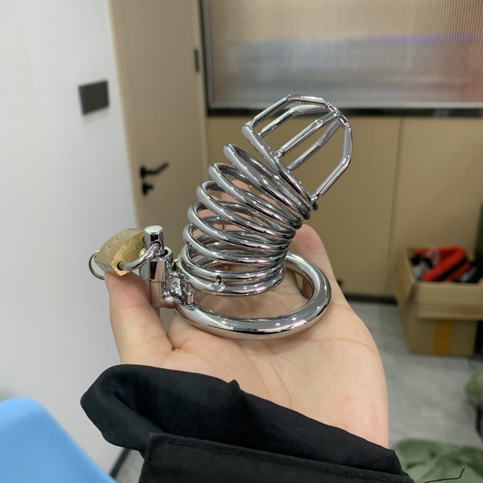 Metal Stainless Steel Chastity Cage Device for Male Lockable Restraint Rings Men