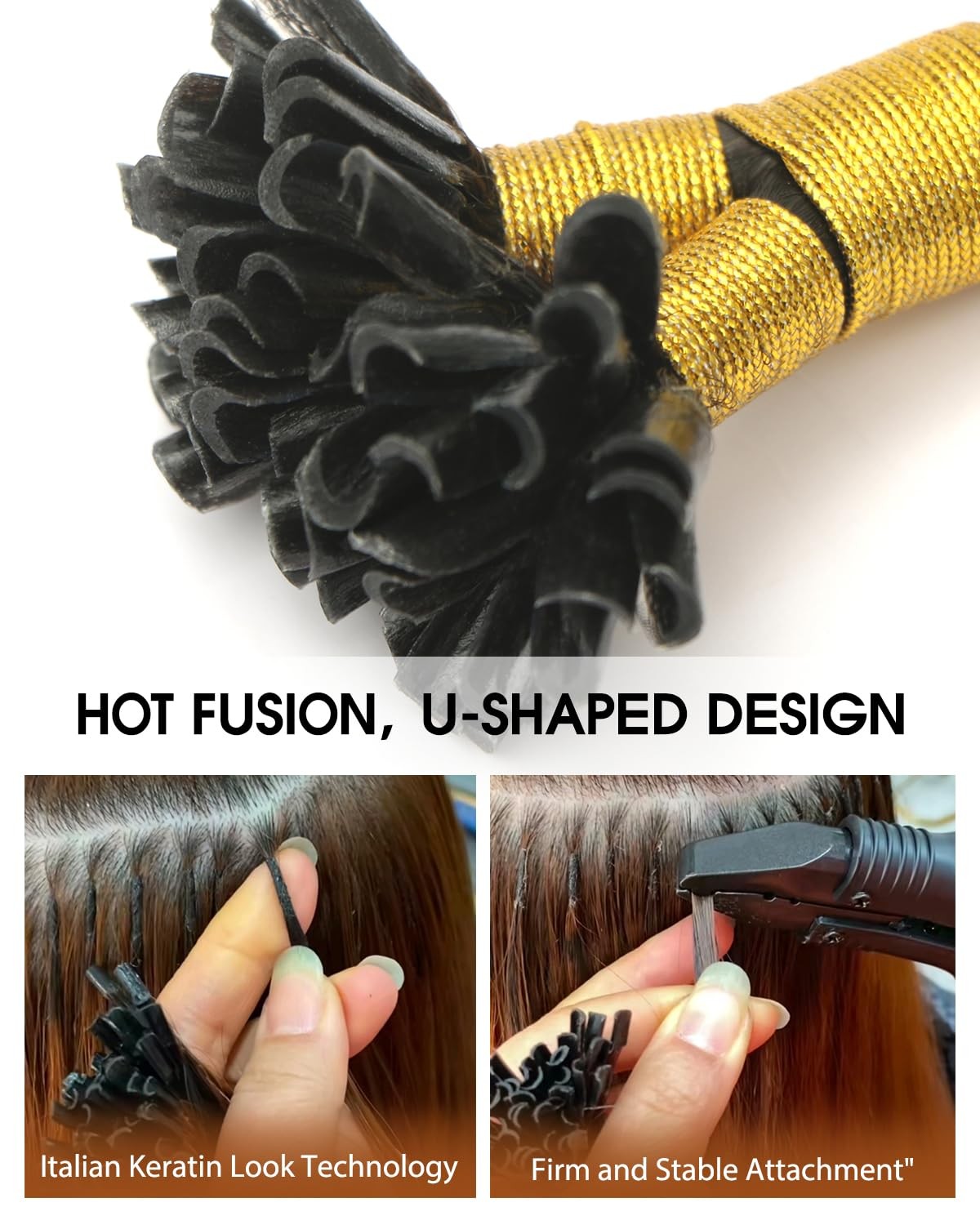 Vinbao U Tip Hair Extensions Human Hair 50G 50S Hot Fusion U Tip Human Hair