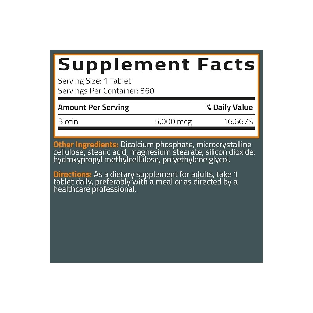 21st Century Biotin 5000 mcg Tablets 360 Count Hair Skin & Nails Exp 02/2027