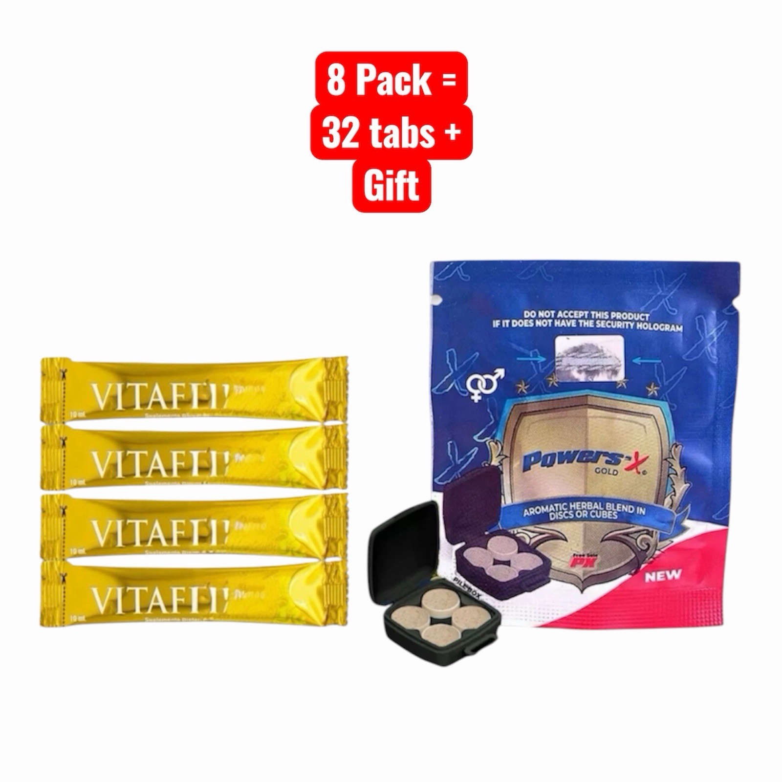 Powers’x Men’s Vitality Support Natural Supplement 8 Pack (32 Tabs) + Gift