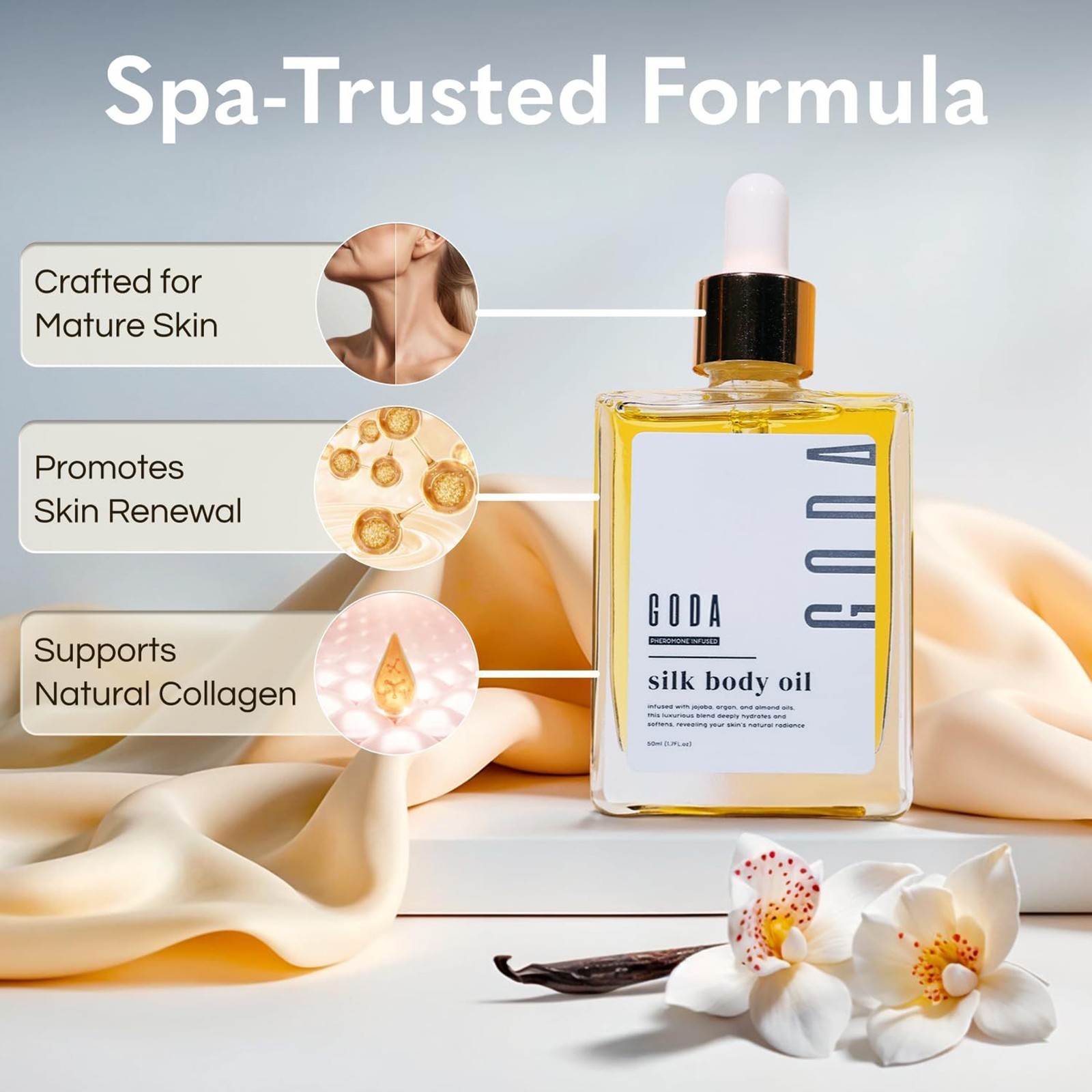 GODA Silk Body Oil Women Firming Anti Aging Moisturizing Formula Shower Oil 50ml