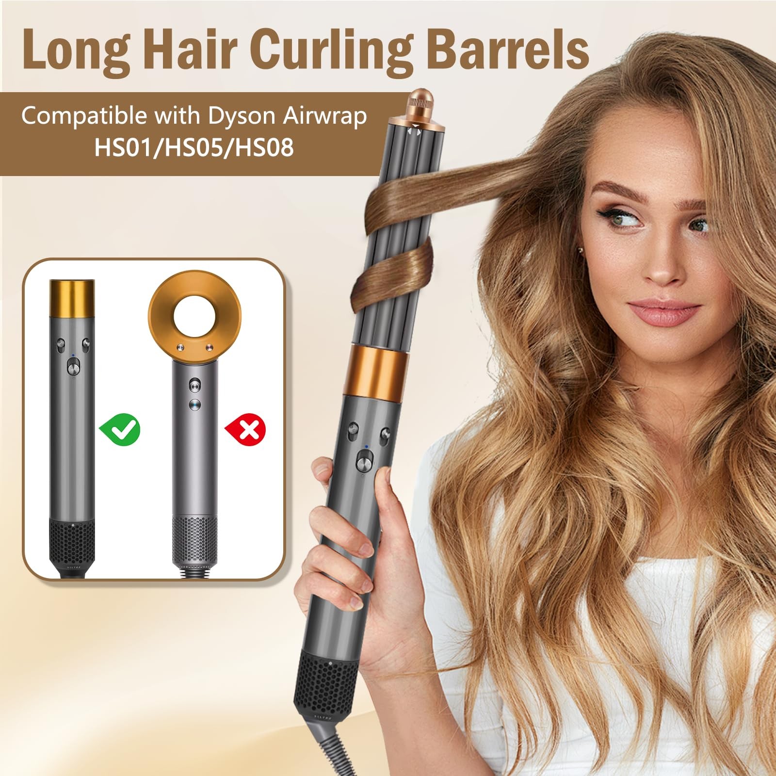 40MM 1.6in Long Hair Curling Barrels Attachment for Dyson Airwrap HS01 HS05 H…