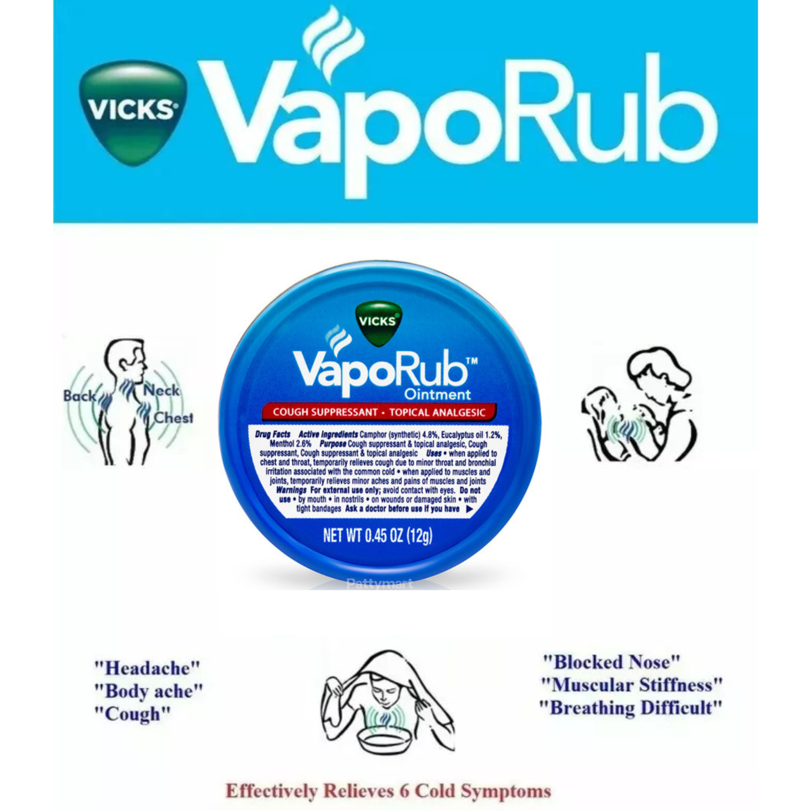 Vicks VapoRub Balm Xtra Strong 10ml, Regular 5ml & 12g Cold & Headache Relief