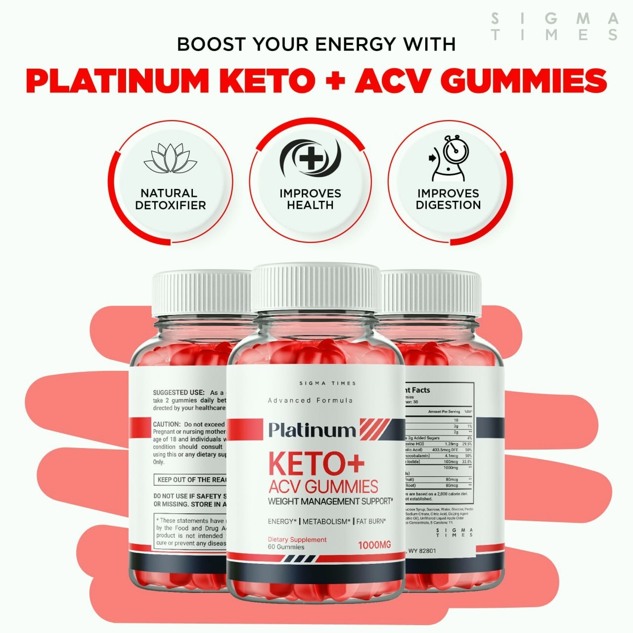 (3 Pack) Platinum Keto + ACV Gummies for Advanced Weight Loss and Fat Burning