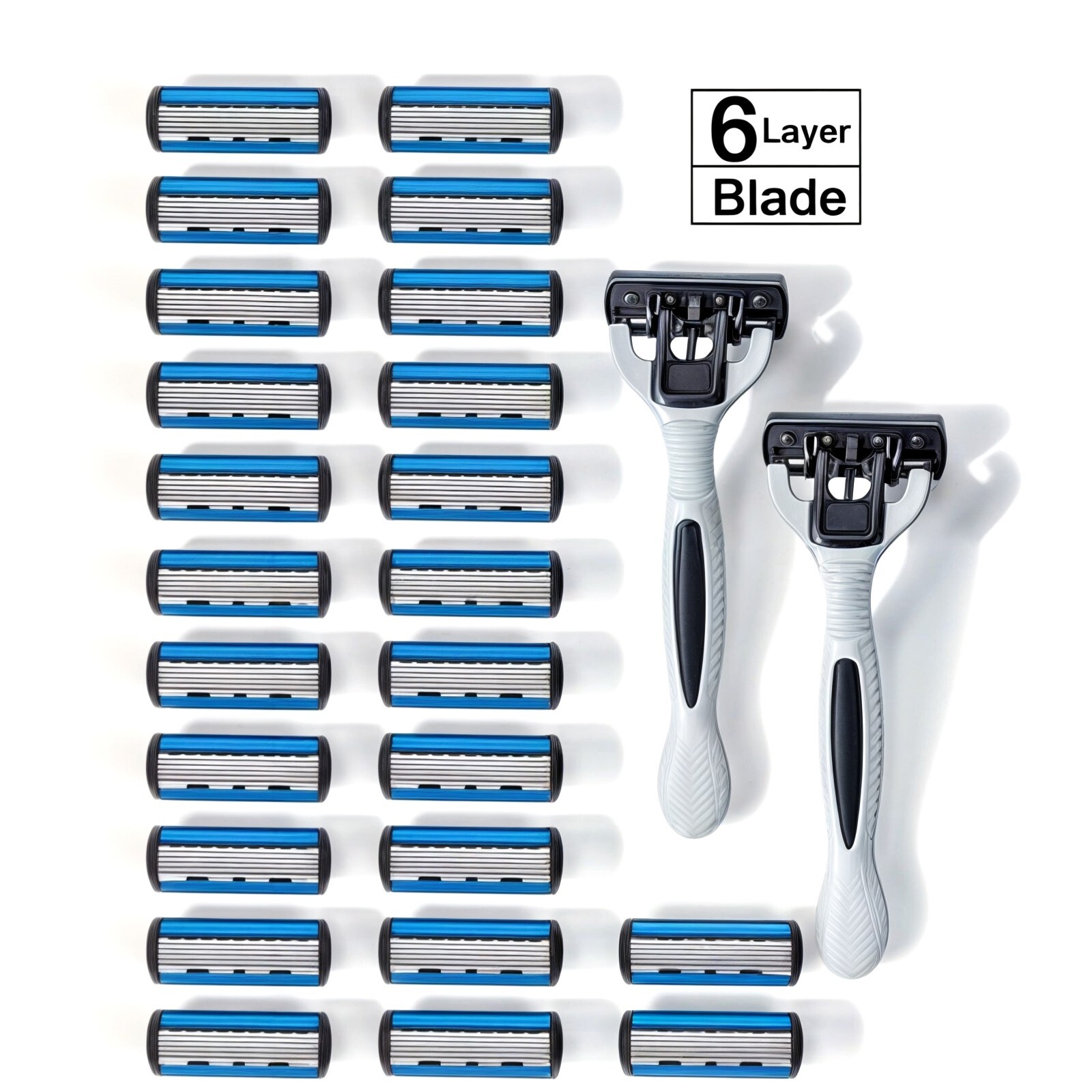24 Stainless Steel 6 Blade Shaving Disposable Razors with 2 Handles for Men