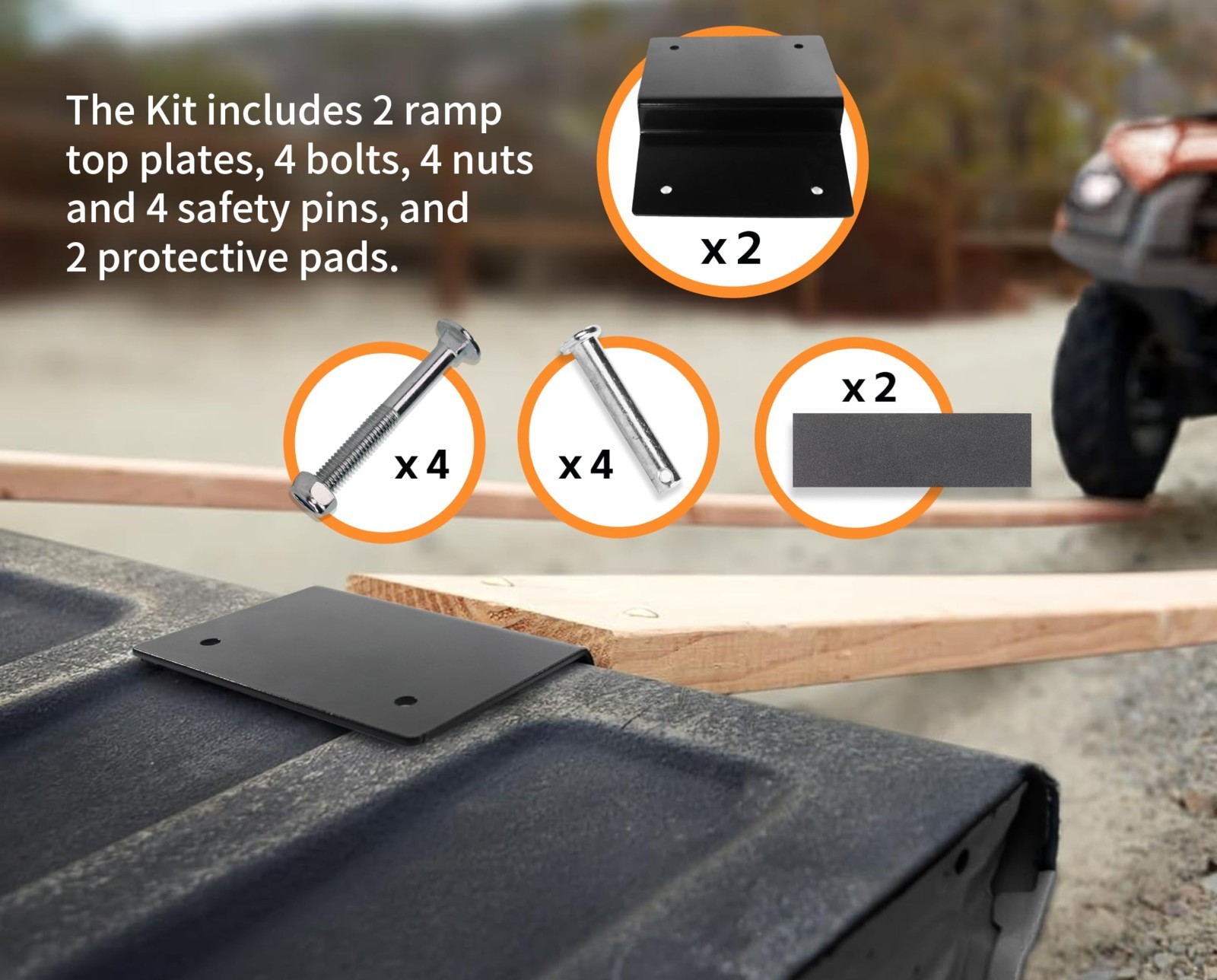Steel Ramp Top Kit for 2″x8″ Planks – Load ATV, Motorcycle & Lawn Equipment Safe