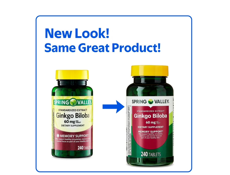 Spring Valley Extract Ginkgo Biloba Herbal Supplement 60 mg, 240 ct Always Fresh