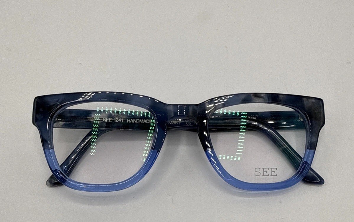 SEE Eyewear 1241 Blue Marbled Eyeglasses 47-22-145 Unisex NO BOX NEW !handmade