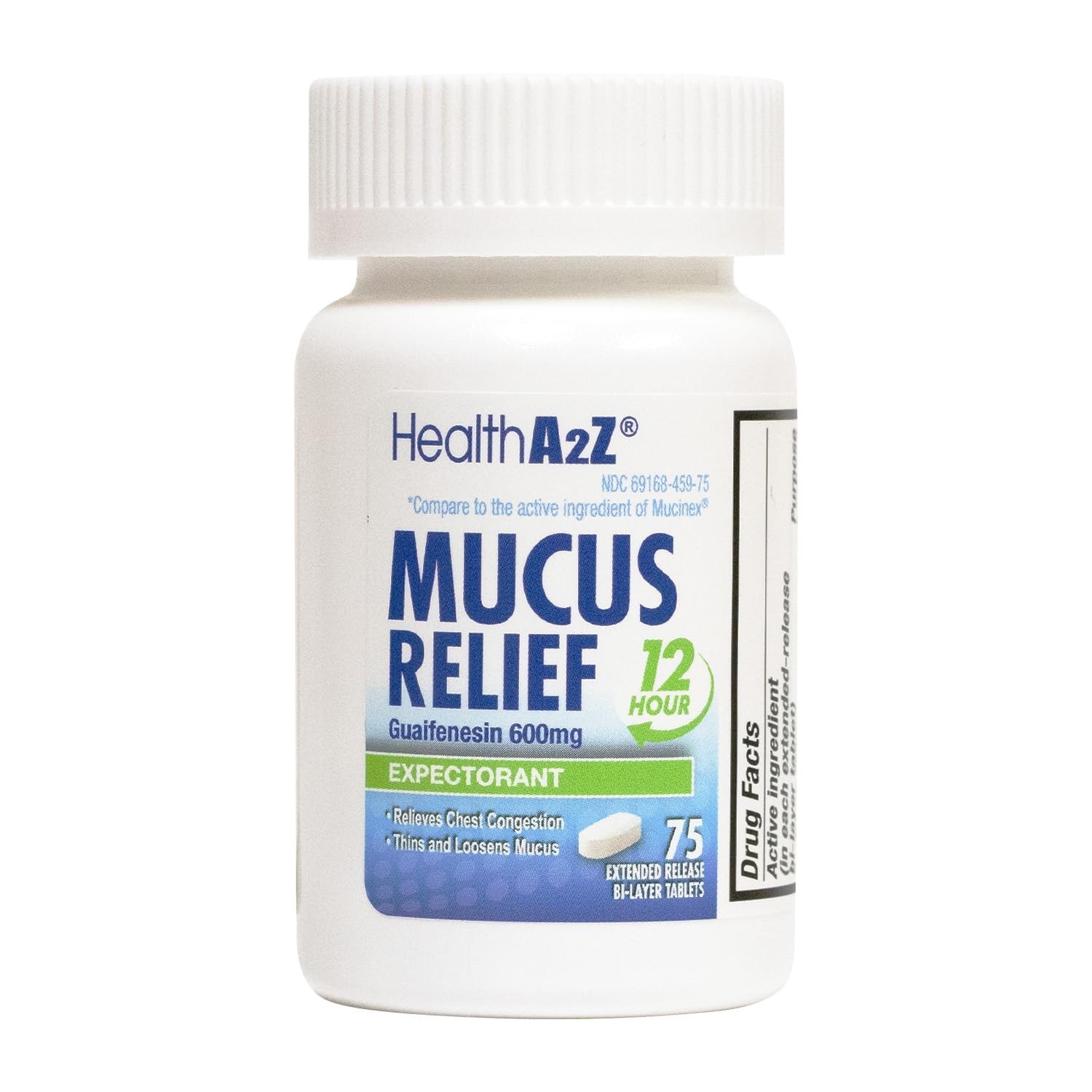 HealthA2Z® Mucus Relief | Guaifenesin 600 mg | 12 Hour | No 75 Count, White
