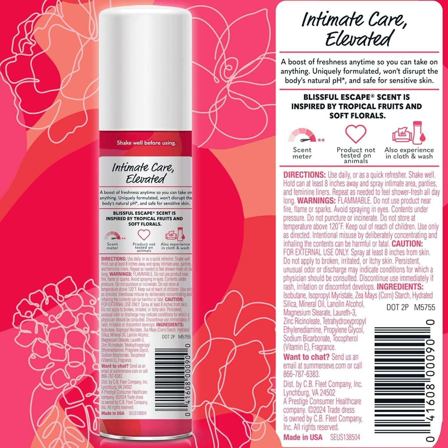 Refreshing Women’s Feminine Spray – Blissful Escape, 2 oz, Hypoallergenic