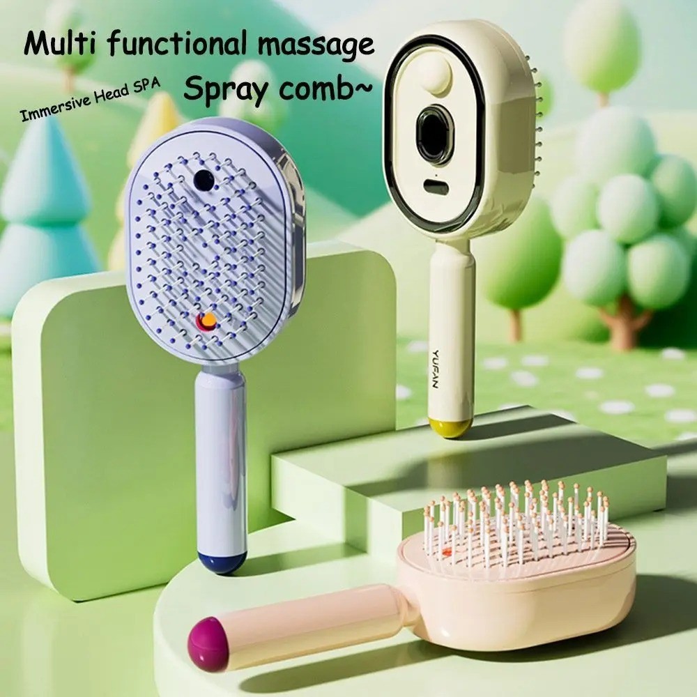 Electric Hair Care Spray Massage Comb Anti Static Self Cleaning Hair Brush