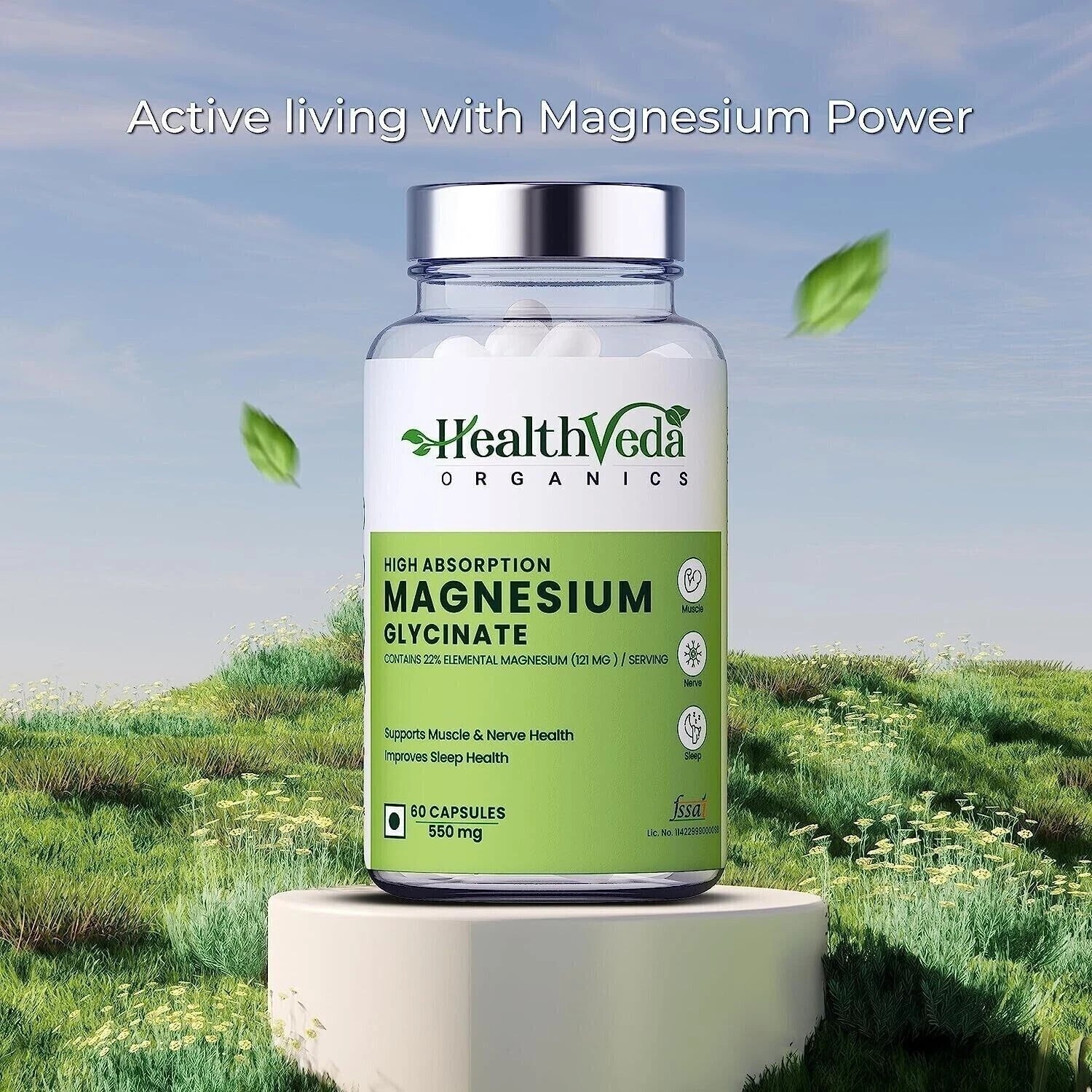 Pure Magnesium Glycinate 550 mg High Absorption Improved Sleep, Stress & Anxiety