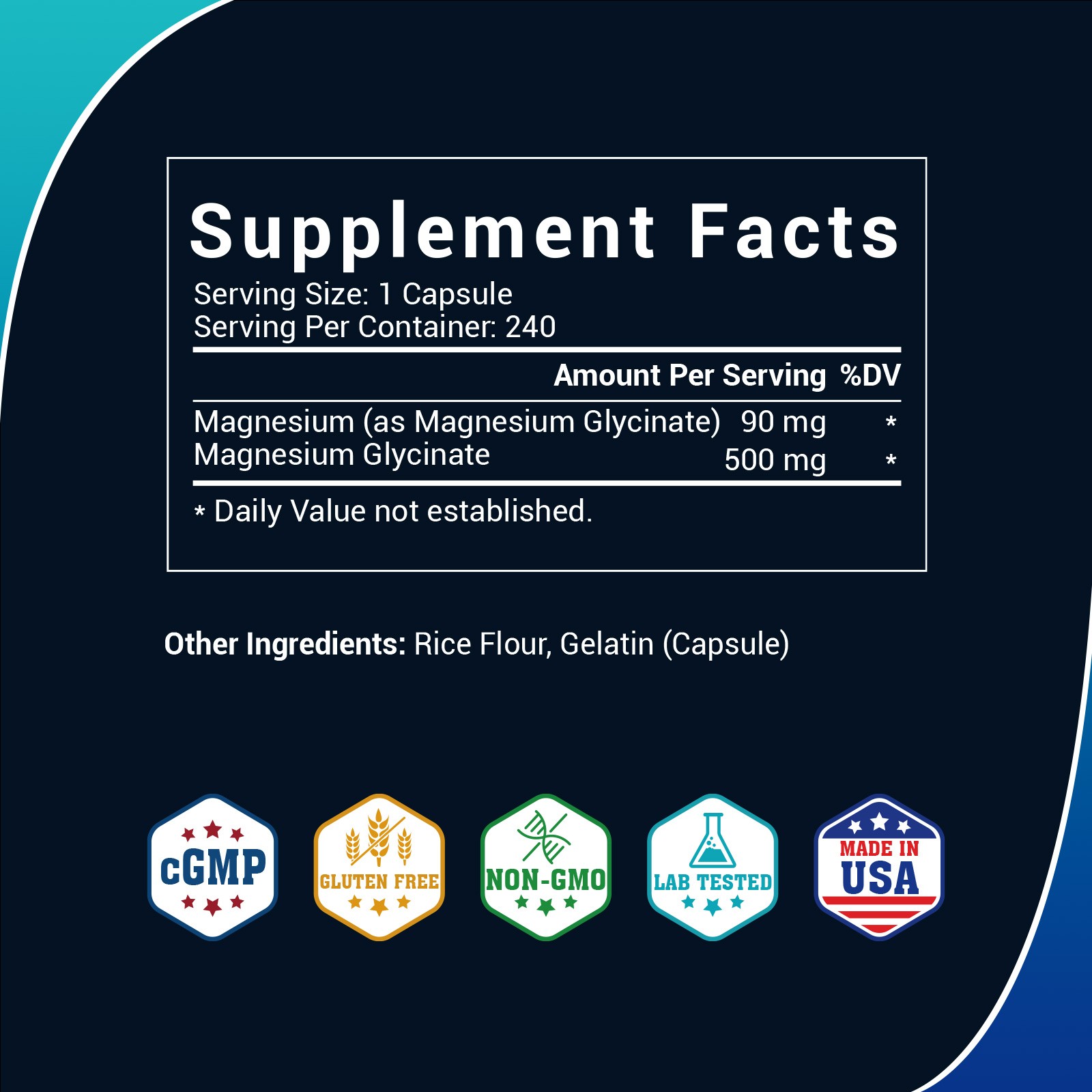BIO NUTRI Magnesium Glycinate 500mg, 240 Capsules Elemental Magnesium Supplement
