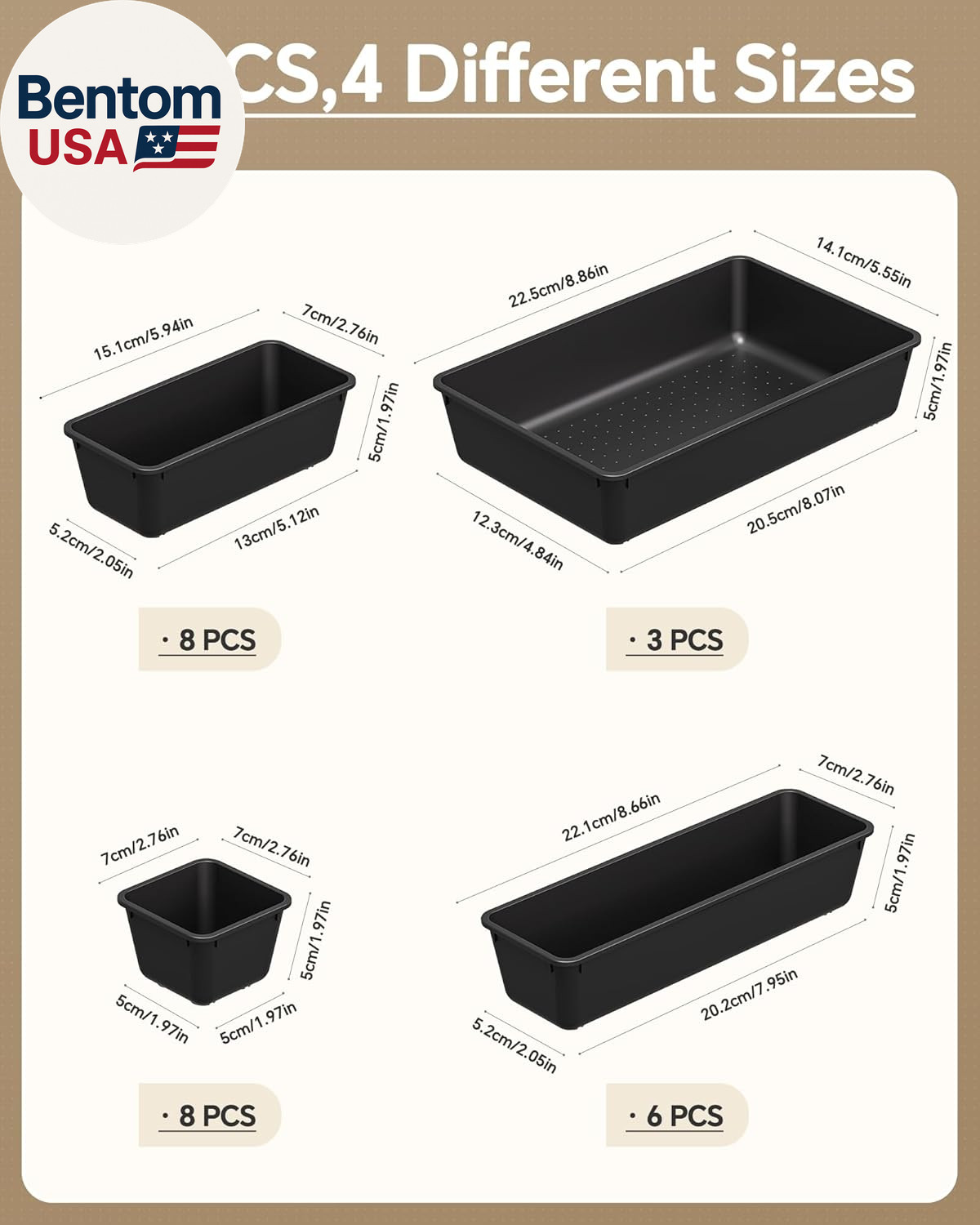 25 PCS Plastic Drawer Organizers Set, 4 Sizes Vanity Organizer, Makeup and Desk