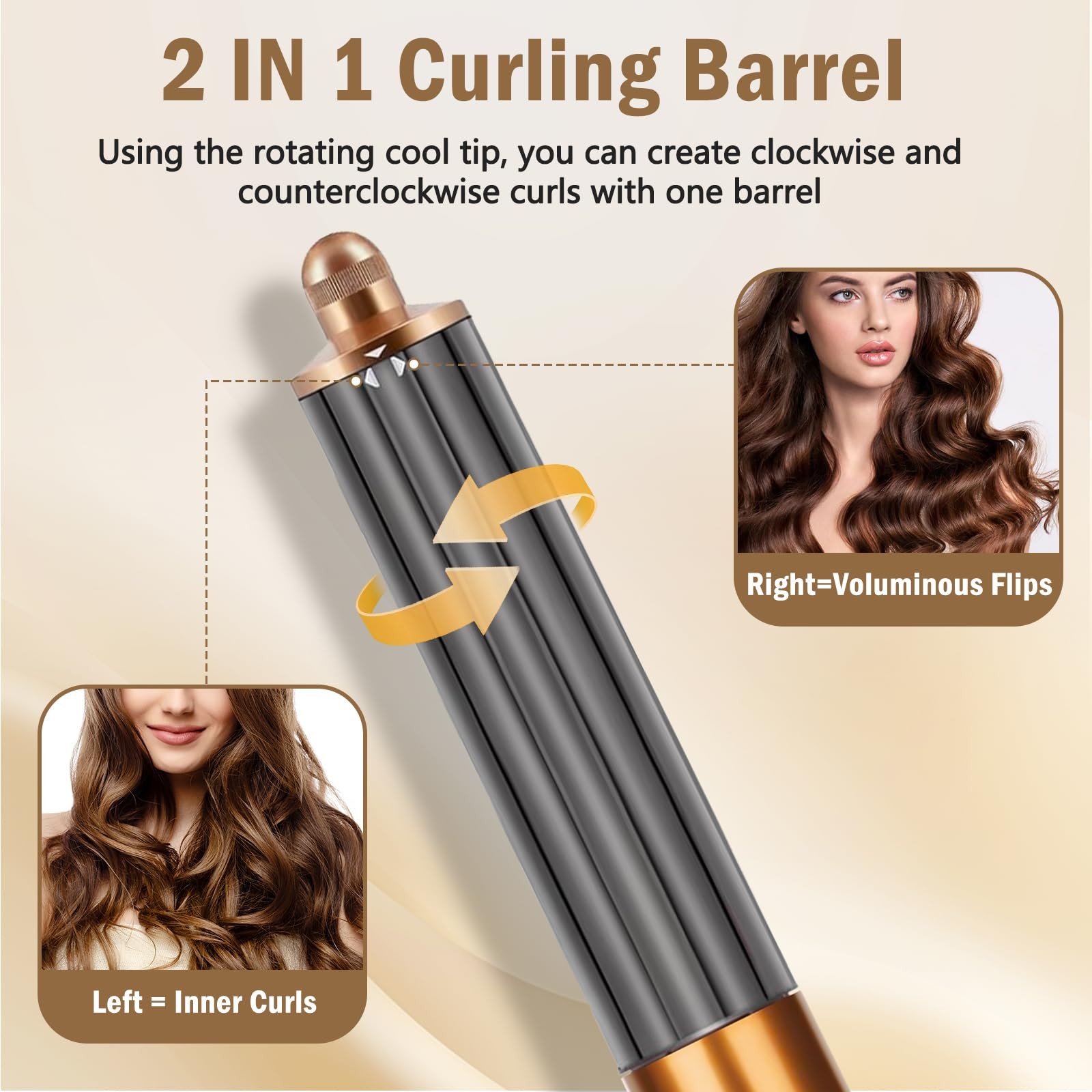40MM 1.6in Long Hair 1 Count (Pack of 1), Curling Barrels,Gold