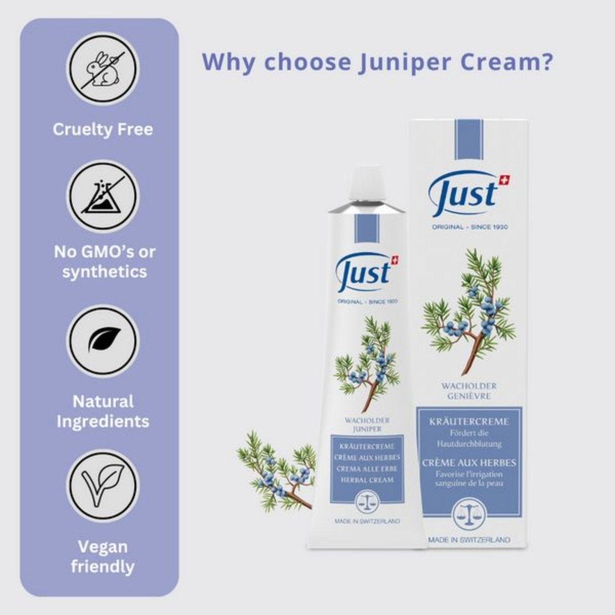 SWISS JUST Thyme+Juniper Cream+31 Essential Oil Anti Aging Therapy Body Massage