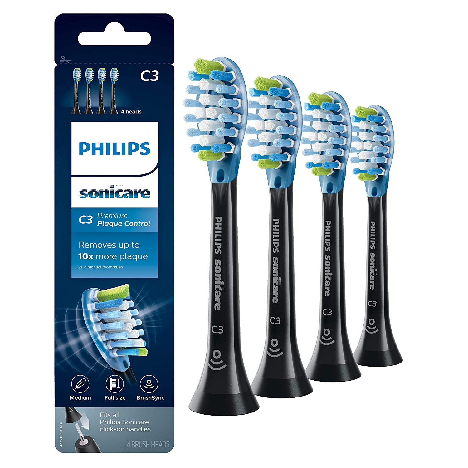 4Pack C3 Premium Plaque Control Brush Heads C3-black-HX9044/33