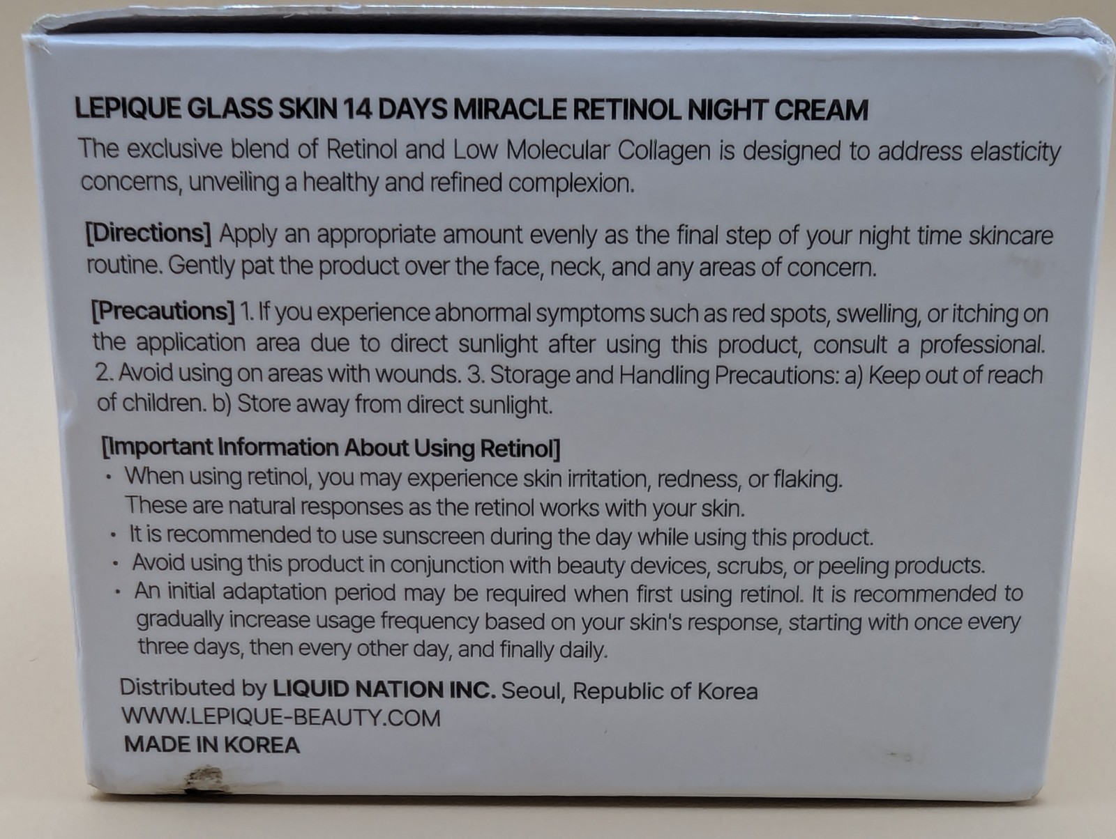 LEPIQUE Glass Skin 14Days Miracle Retinol Night Cream 50mL NIB K-Beauty