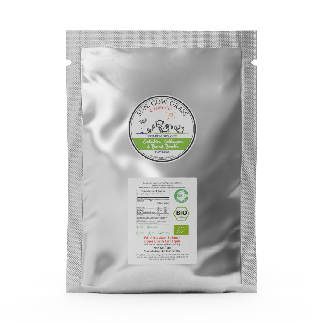 Wild Alaskan Salmon Bone Broth Powder – Pure Protein Organics 1LB Unflavored