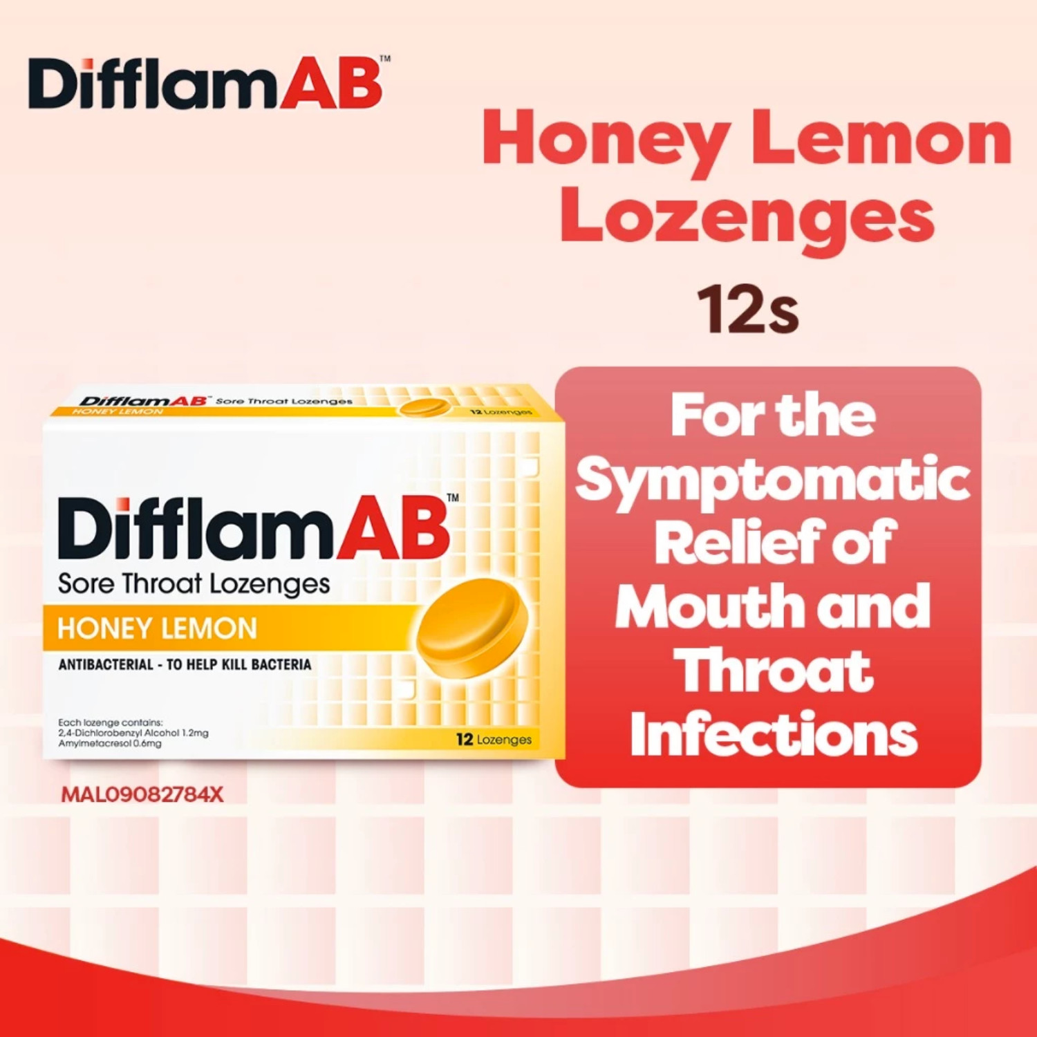 2 X Difflam AB 12’s Lozenges Honey & Lemon Flavour Soothes Relieve Sore Throat