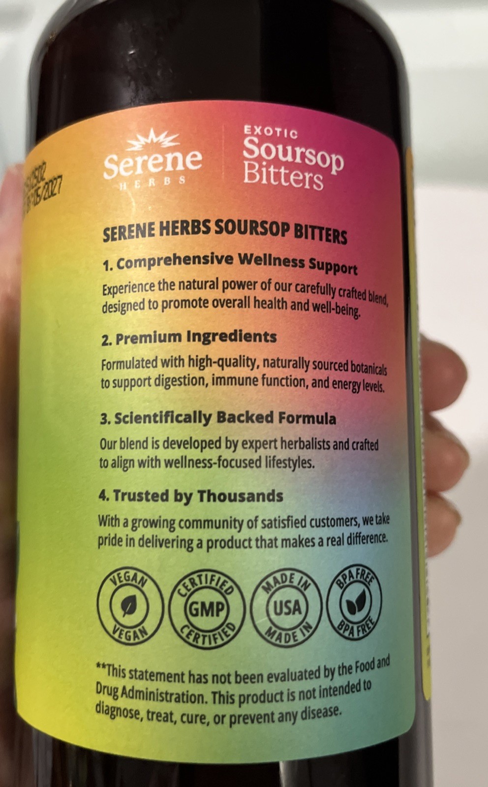Serene Herbs Exotic Soursop Bitters 16 Fl. Oz. Gut Health Detox Lasting Vitality