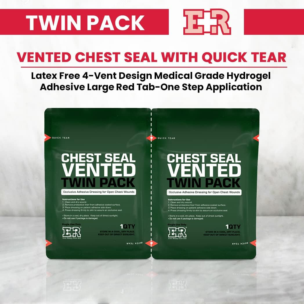 Ever Ready First Aid Vented Chest Seal Twin Pack for Wounds 6.6”