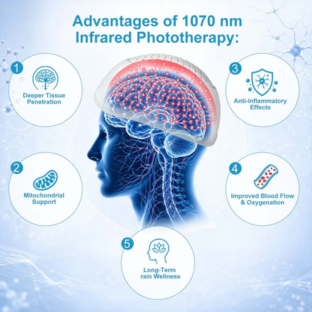High Power 1070 nm NIR Therapy Helmet for Chronic Migraine Pain and Insomnia