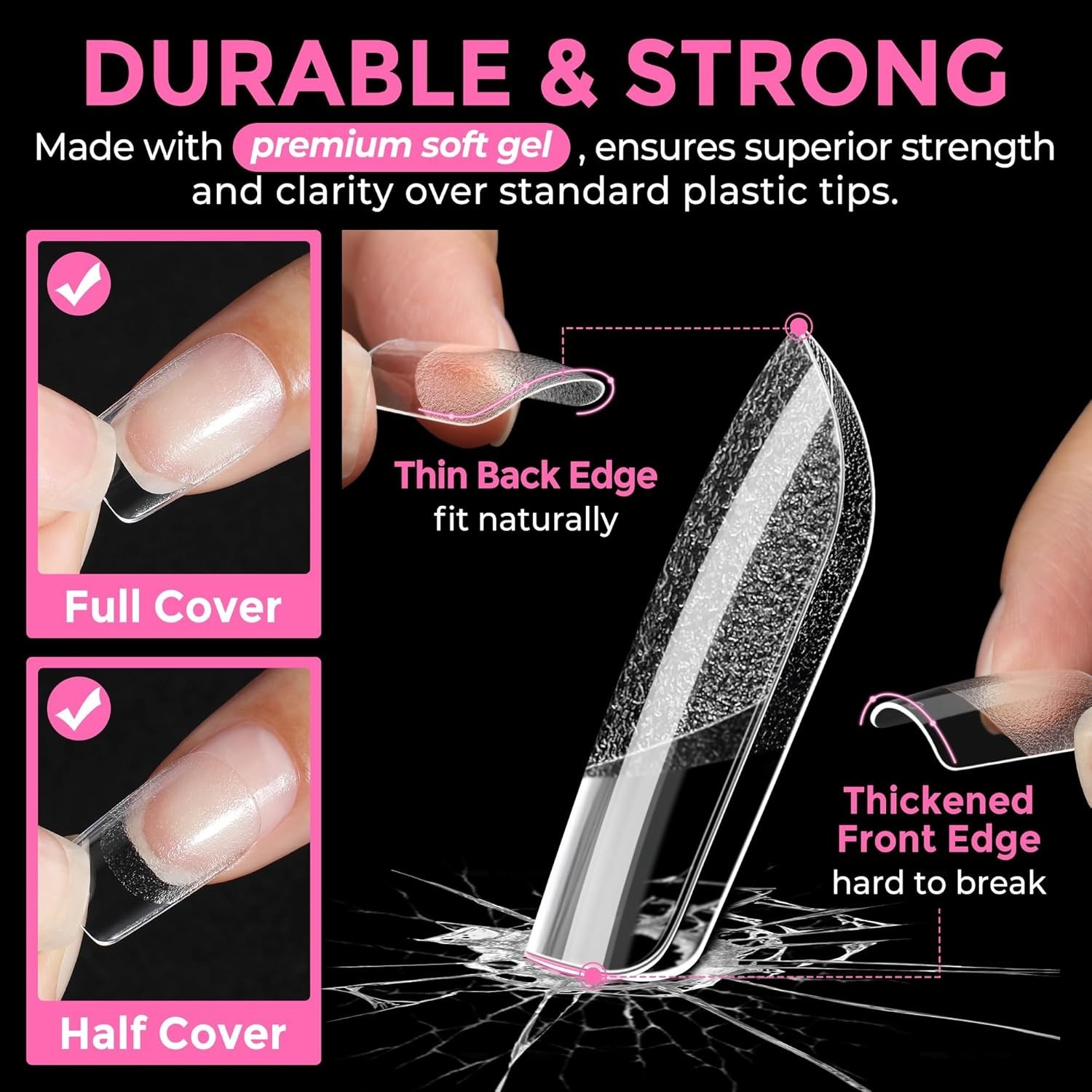 216 High-Quality Short Square Gel Nails – Easy Press-On for Home Manicures