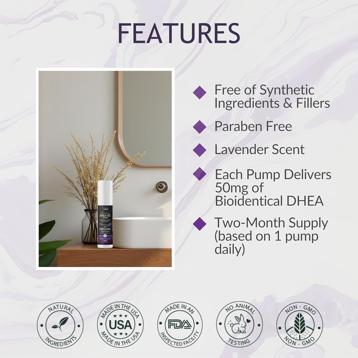 Natural DHEA Cream, 50mg, Two- Supply in Lavender Scented Formula